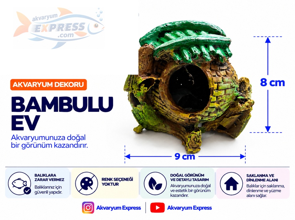 BAMBU KÜÇÜK EV AKVARYUM DEKORU