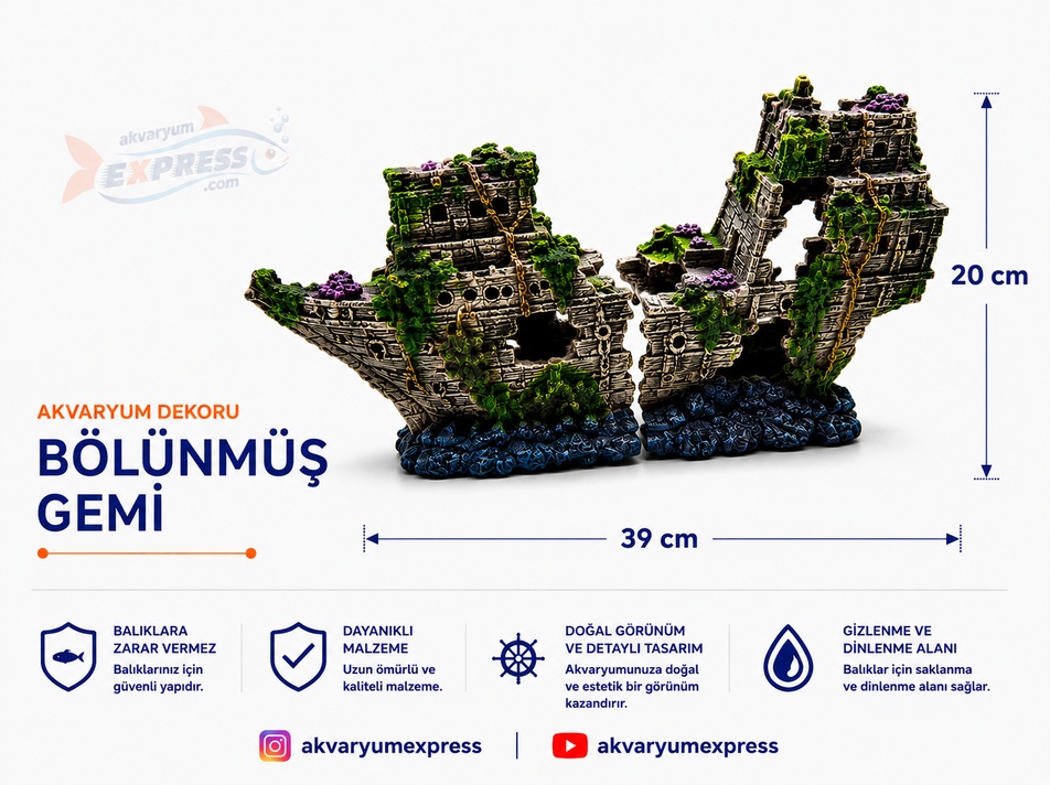 BÖLÜNMÜŞ GEMİ AKVARYUM DEKORU