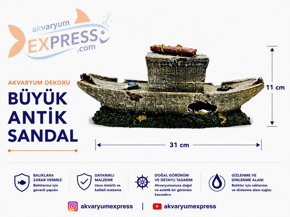 BÜYÜK ANTİK SANDAL AKVARYUM DEKORU