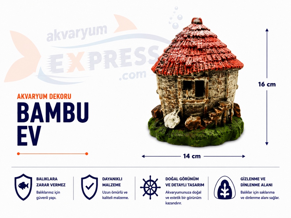 BÜYÜK BAMBU EV AKVARYUM DEKORU