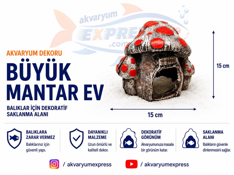 BÜYÜK MANTAR EV AKVARYUM DEKORU (RENK SEÇENEĞİ YOKTUR)