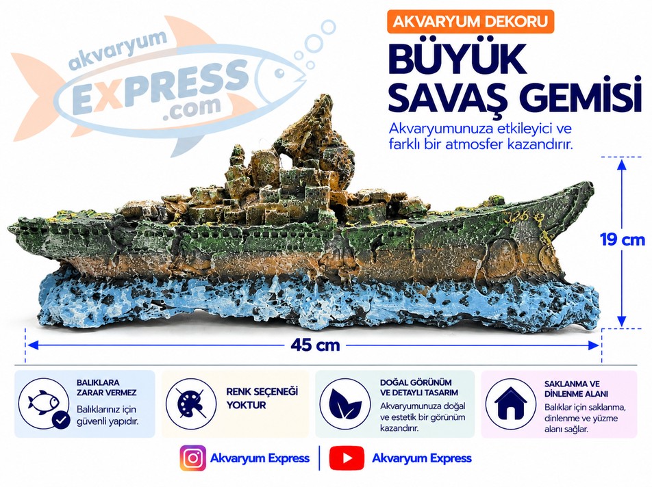 BÜYÜK SAVAŞ GEMİSİ AKVARYUM DEKORU