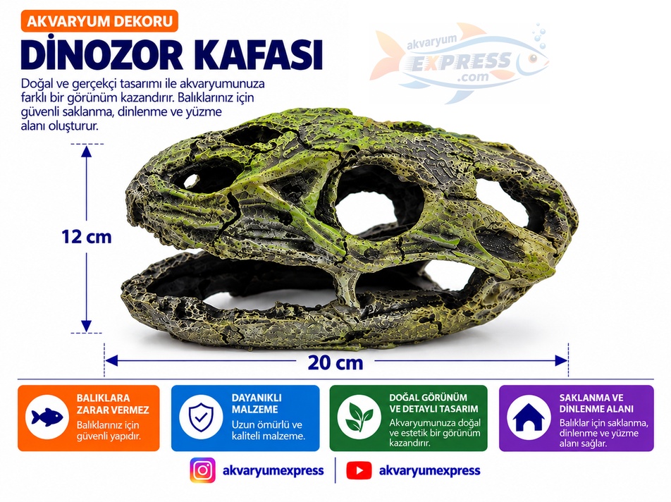 DİNAZOR KAFASI AKVARYUM DEKORU