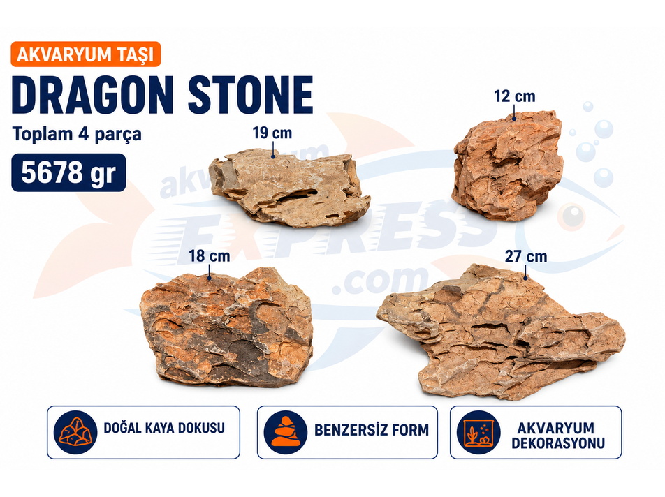 Dragon Stone Doğal Dekoratif Akvaryum Taşı ( görseldeki gönderilir) 4 parça