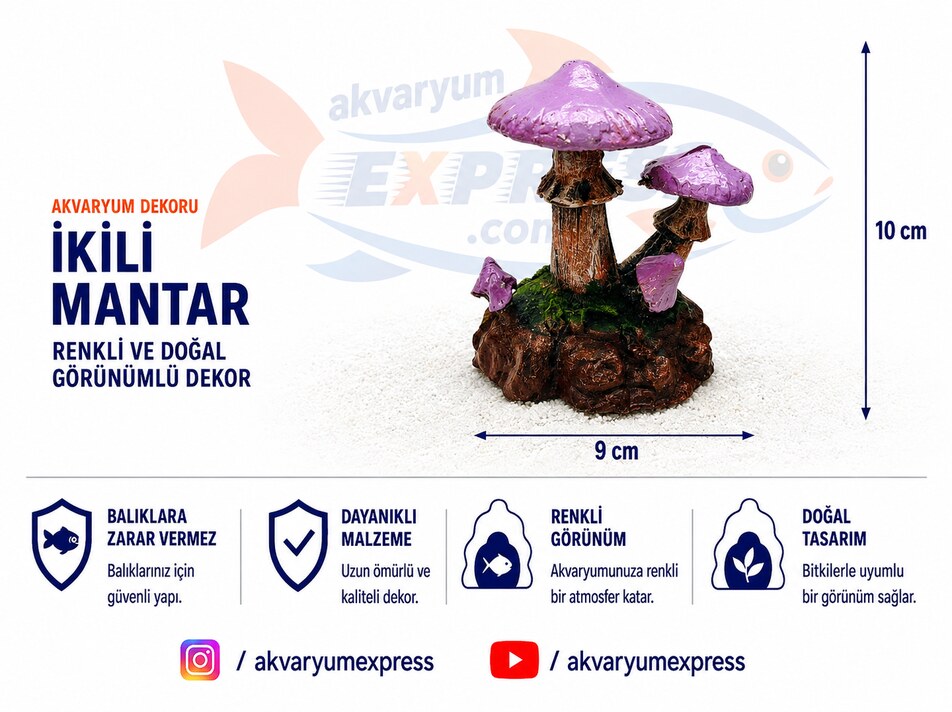 İKİLİ MANTAR AKVARYUM DEKORU (RENK SEÇENEĞİ YOKTUR)