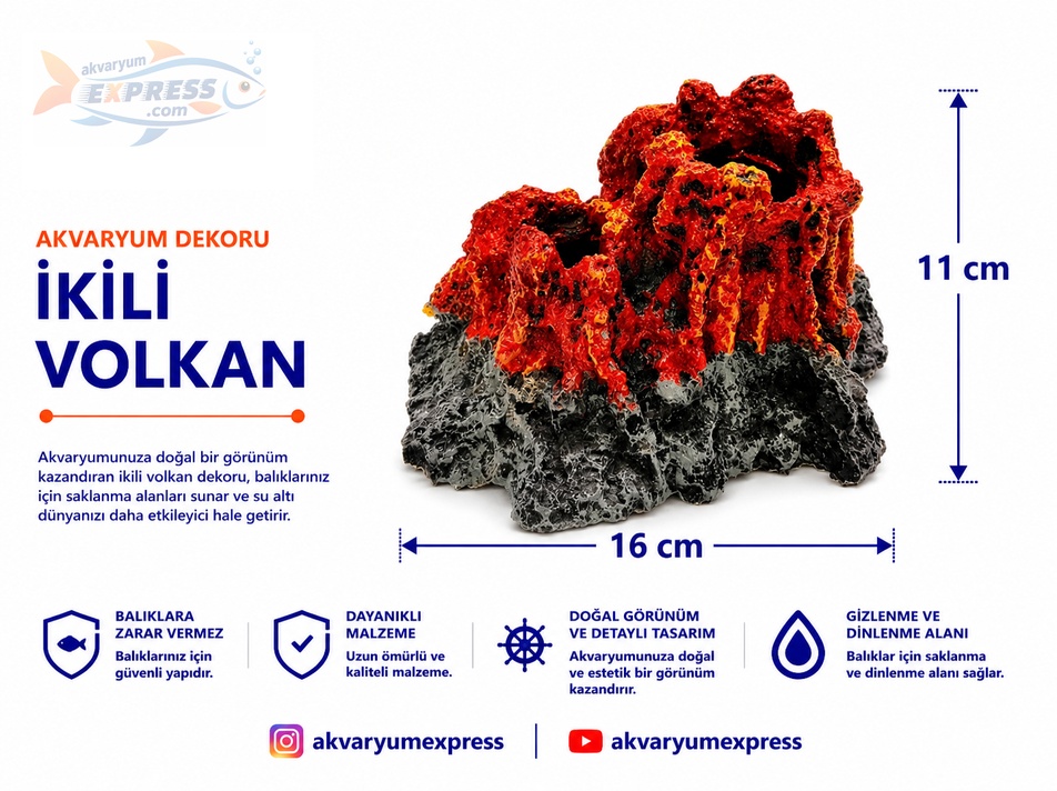 İKİLİ VOLKAN AKVARYUM DEKORU