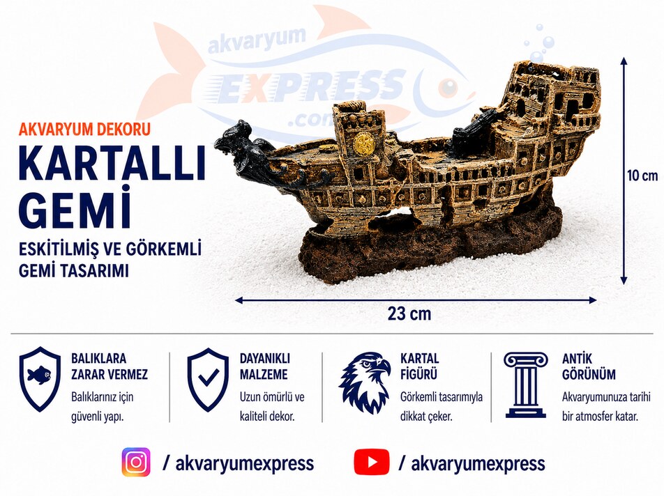 KARTALLI GEMİ AKVARYUM DEKORU