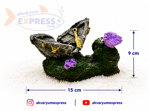 KAYIKLI KAYA AKVARYUM DEKORU