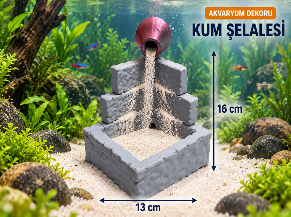 KUM ŞELALESİ AKVARYUM DEKORU ( HAVA MOTORU İLE ÇALIŞIR)