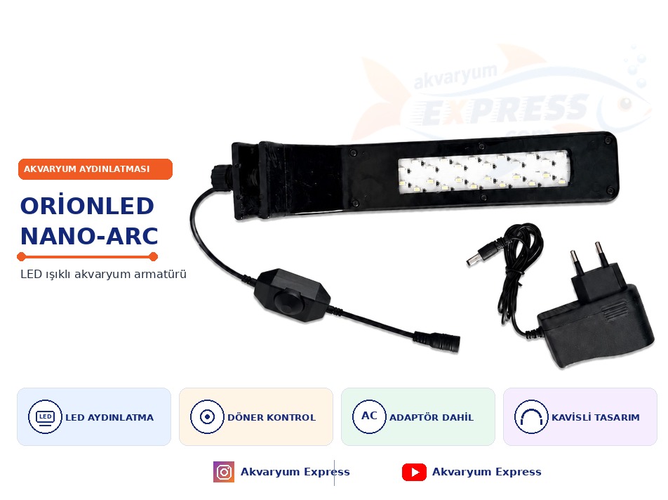 ORİONLED GROLÜX NANO-ARC AYDINLATMA LAMBA -SİYAH AKVARYUM IŞIĞI