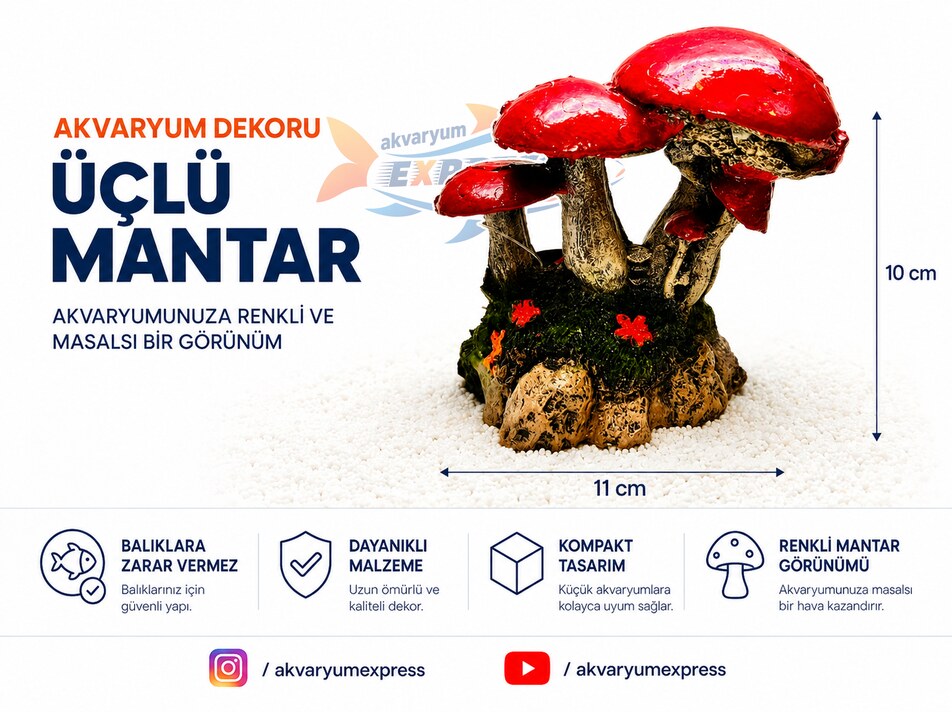 ÜÇLÜ MANTAR AKVARYUM DEKORU