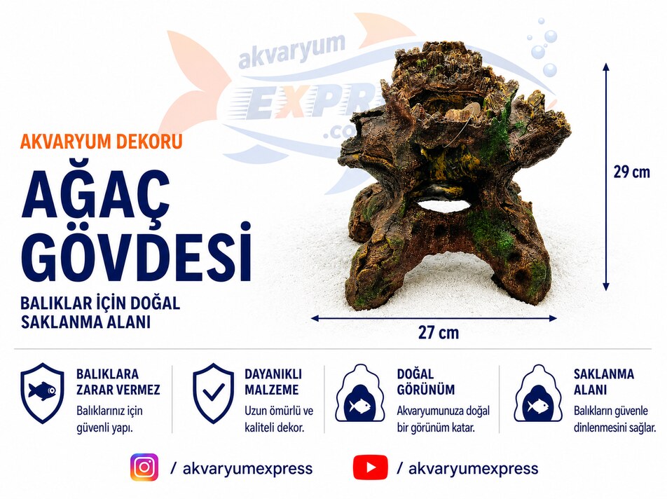 YAPAY AĞAÇ GÖVDESİ AKVARYUM DEKORU( mağazadan satılır)