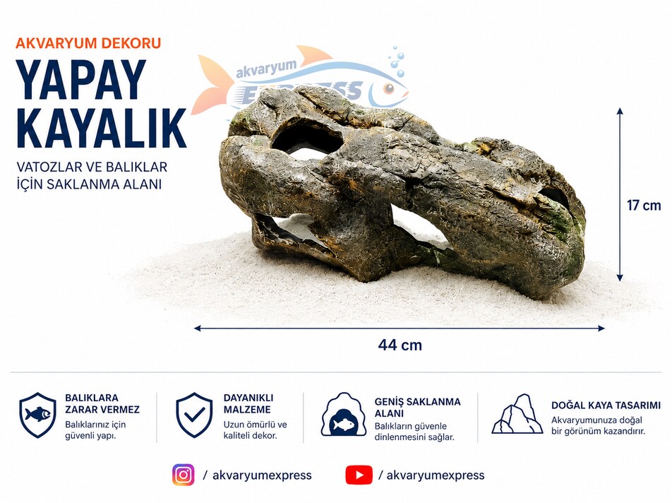 YAPAY KAYALIK VATOZ VE BALIK SAKLANMA AKVARYUM DEKORU (Mağazadan satılır)