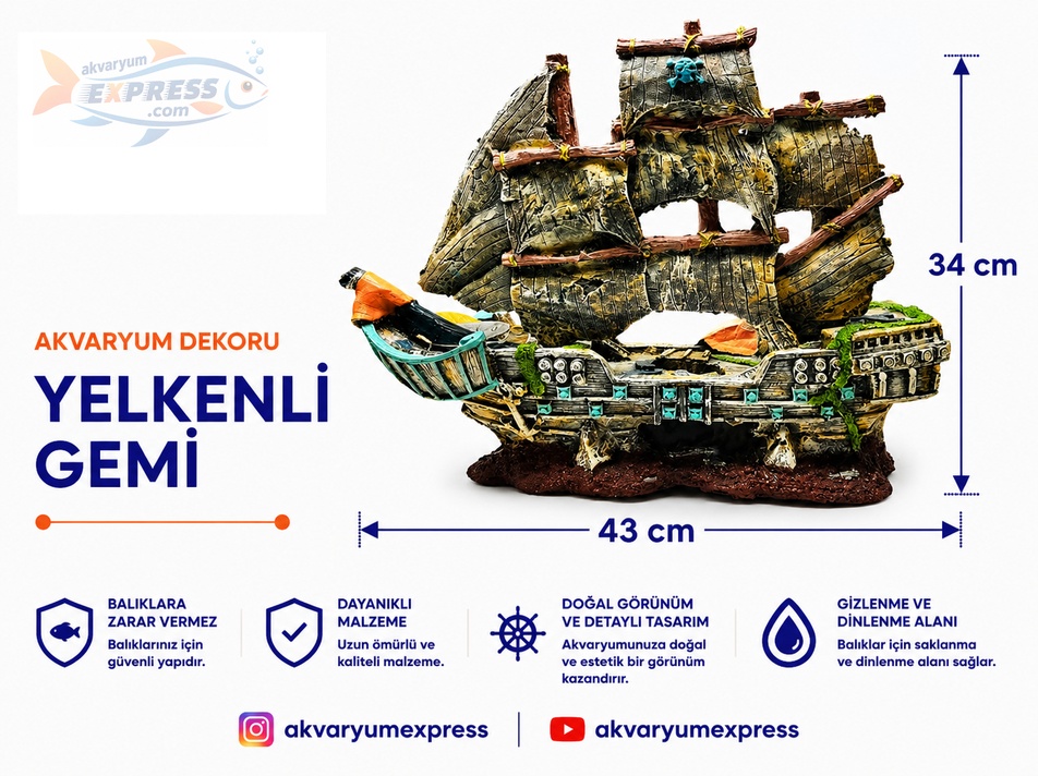 YELKENLİ DEV GEMİ AKVARYUM DEKORU( mağazadan satılır)