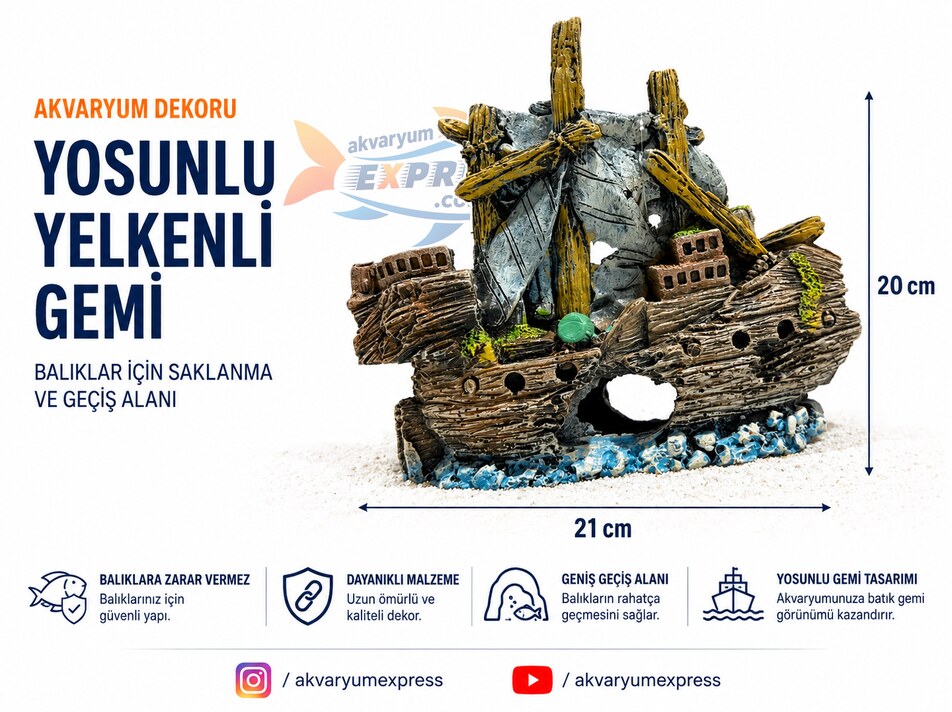 YELKENLİ GEMİ AKVARYUM DEKORU