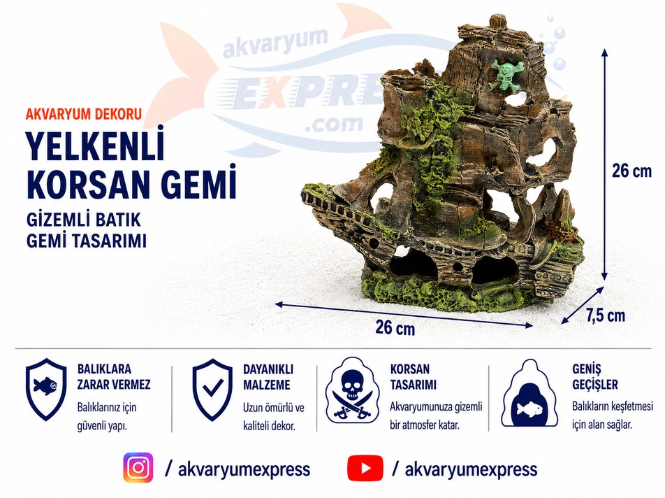 YELKENLİ GEMİ AKVARYUM DEKORU ORTA BOY